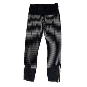 Lululemon Runday Leggings Womens 4 Black White Crop Parallel Stripe Luxtreme 23"
